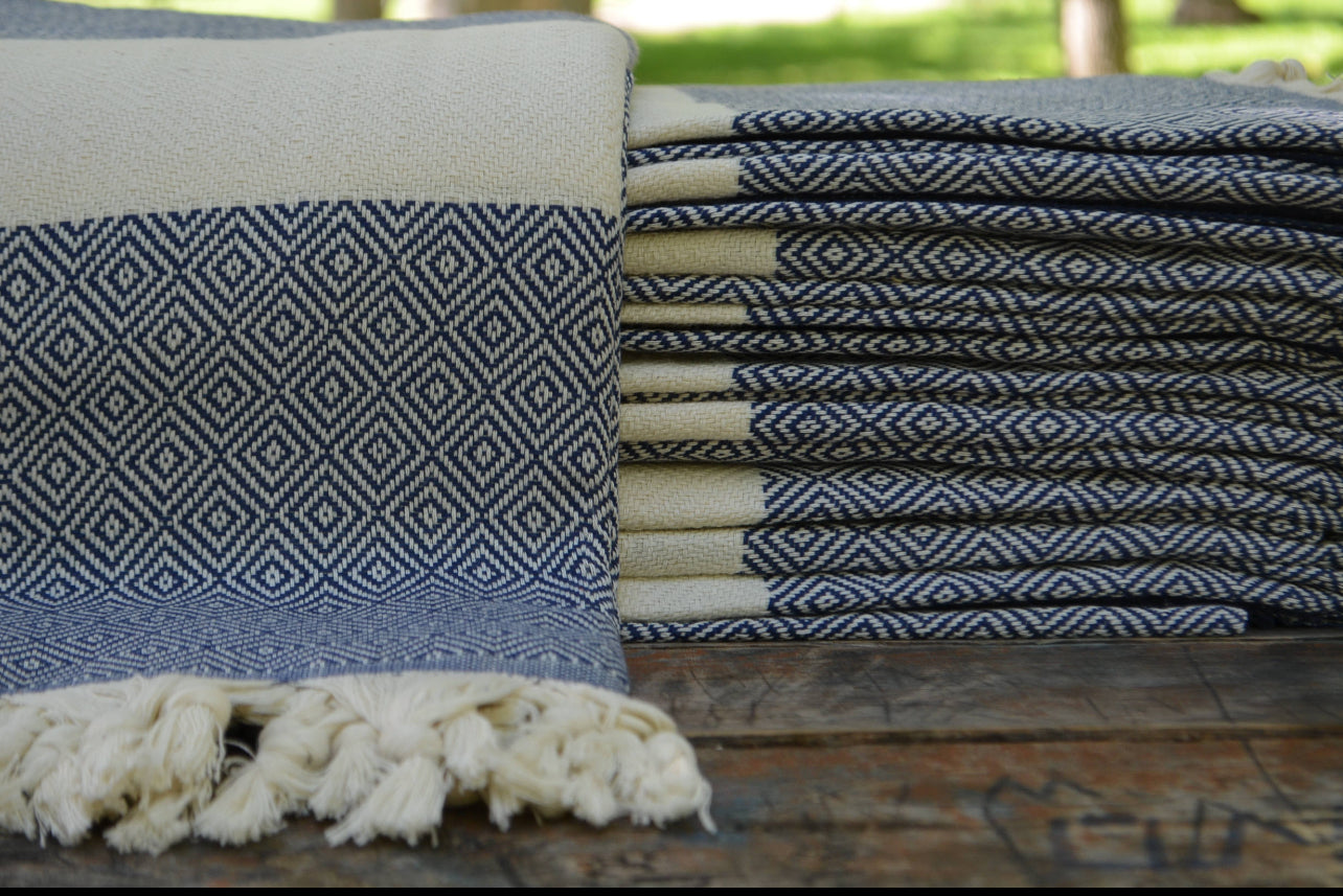 Diamond Design Turkish Towel - Navy Blue