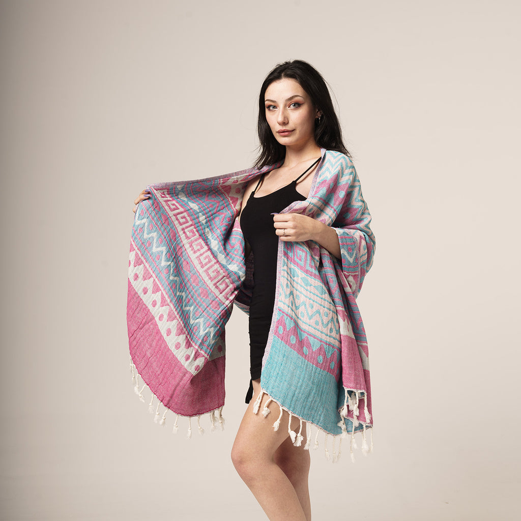Zig-Zag Design Turkish Towel - Blue