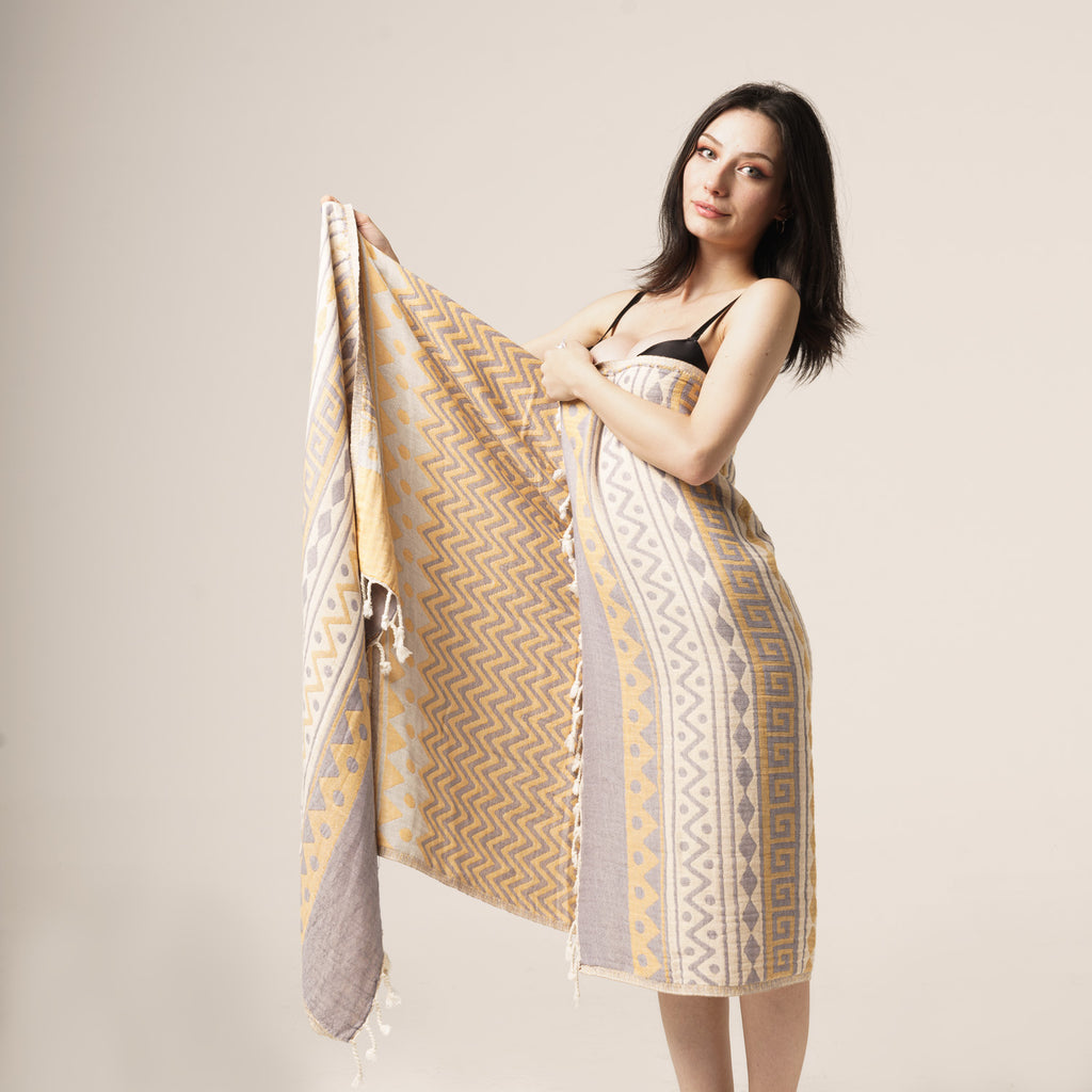 Zig-Zag Design Turkish Towel - Yellow