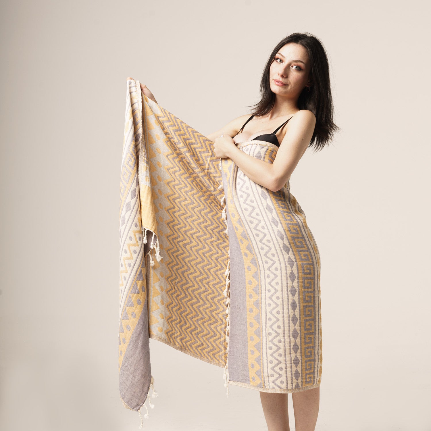 Zig-Zag Design Turkish Towel - Yellow